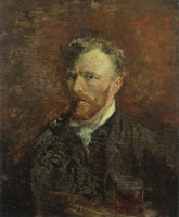 Vincent van Gogh Self-portrait with pipe and glass