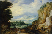Joos de Momper II and Jan Brueghel Rocky Landscape with a Waterfall