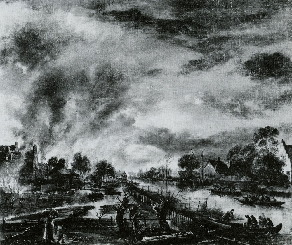 Aert van der Neer - A riverside town on fire