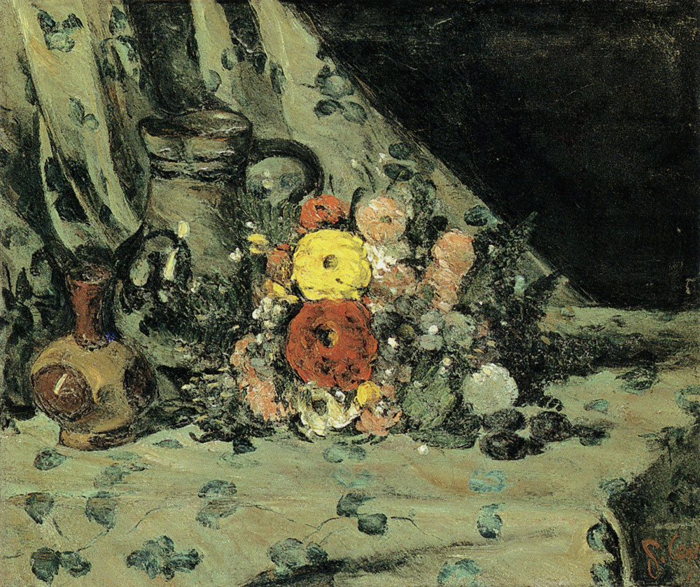 Paul Cézanne - Bouquet with yellow dahlias