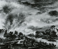 Aert van der Neer A riverside town on fire