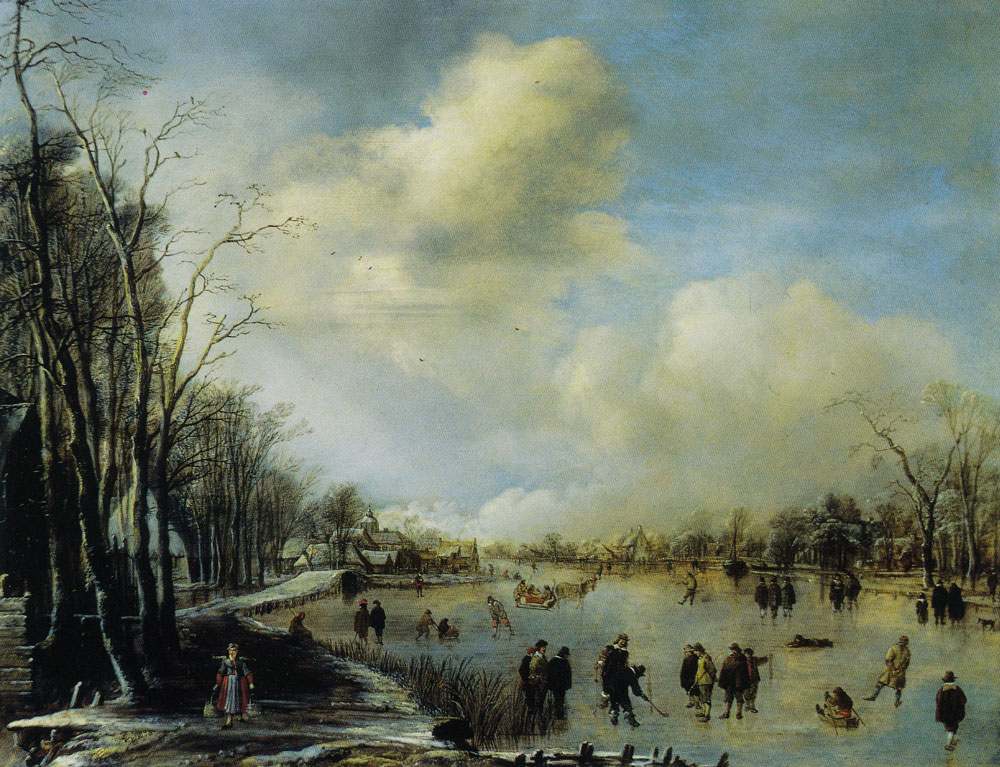 Aert van der Neer - Winter Landscape with Figures on a Frozen River