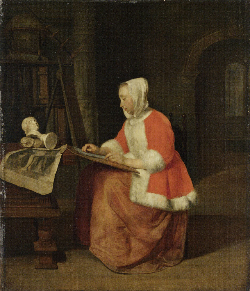 Gabriel Metsu - A Young Woman seated drawing