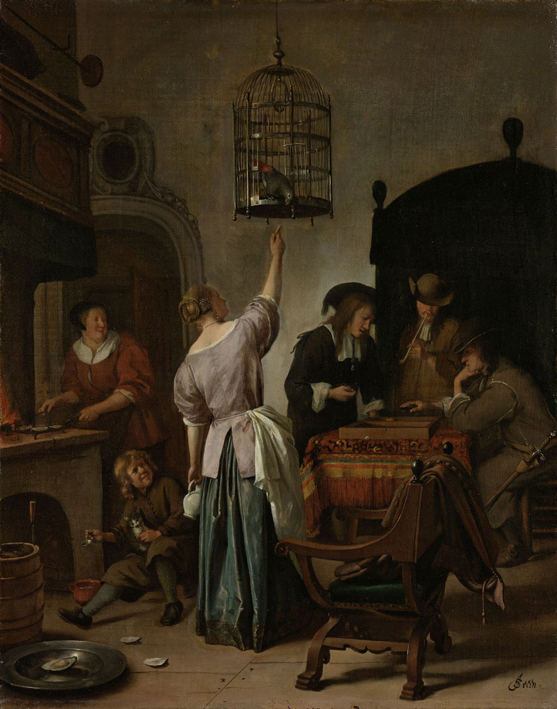 Jan Steen - Interior with a Woman Feeding a Parrot