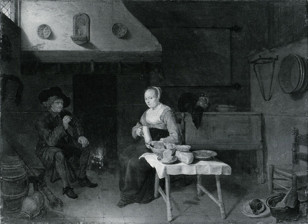 Quiringh van Brekelenkam - An Interior with a Man and a Woman seated by a Fire