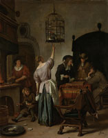 Jan Steen Interior with a Woman Feeding a Parrot