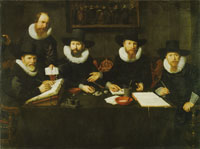 Nicolaes Eliasz. Pickenoy Four Governors and a House Father of the Spinhuis prison