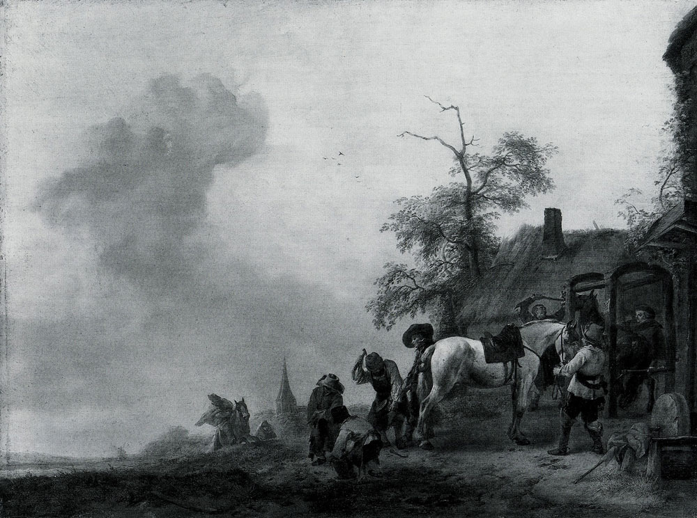 Philips Wouwermans - A Horse being shod outside a Village Smithy