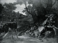 Jan Baptist Weenix A Huntsman cutting up a Dead Deer, with Two Deerhounds