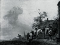 Philips Wouwermans A Horse being shod outside a Village Smithy