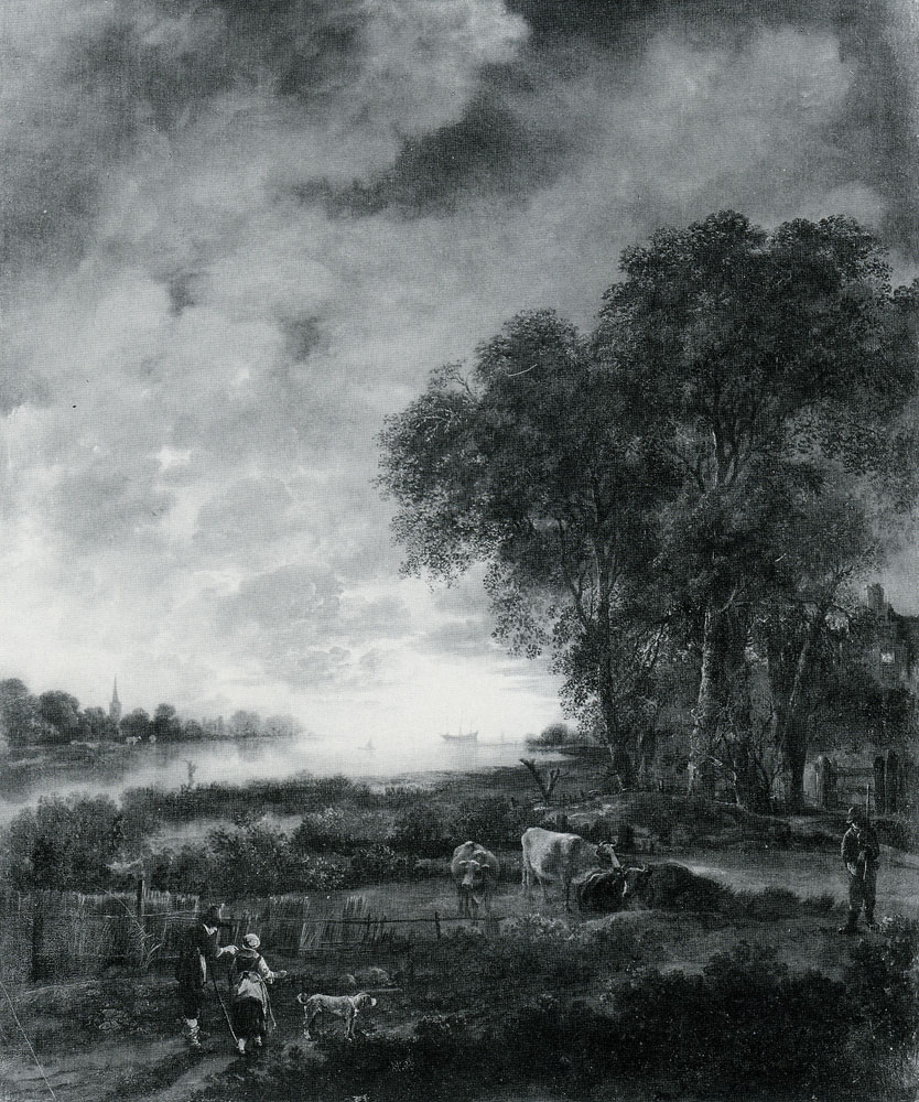 Aert van der Neer - A Landscape with a River at Evening