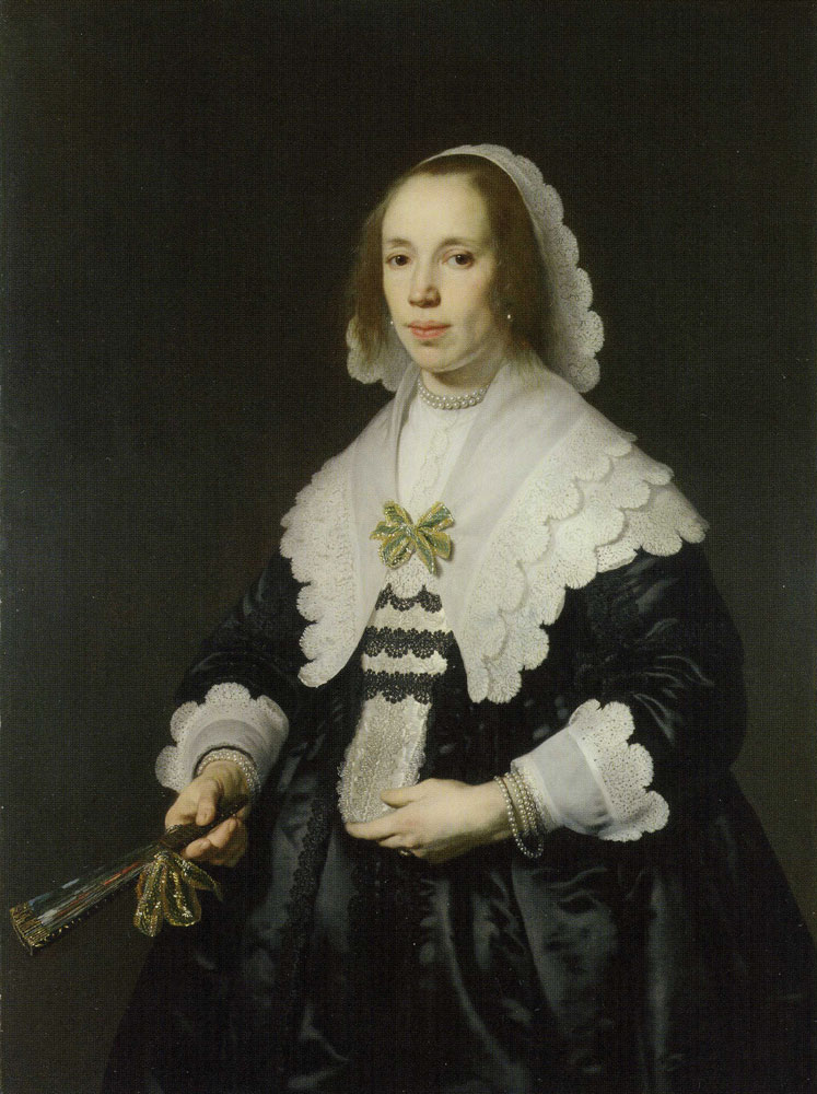 Bartholomeus van der Helst - Portrait of a Lady in Black Satin with a Fan