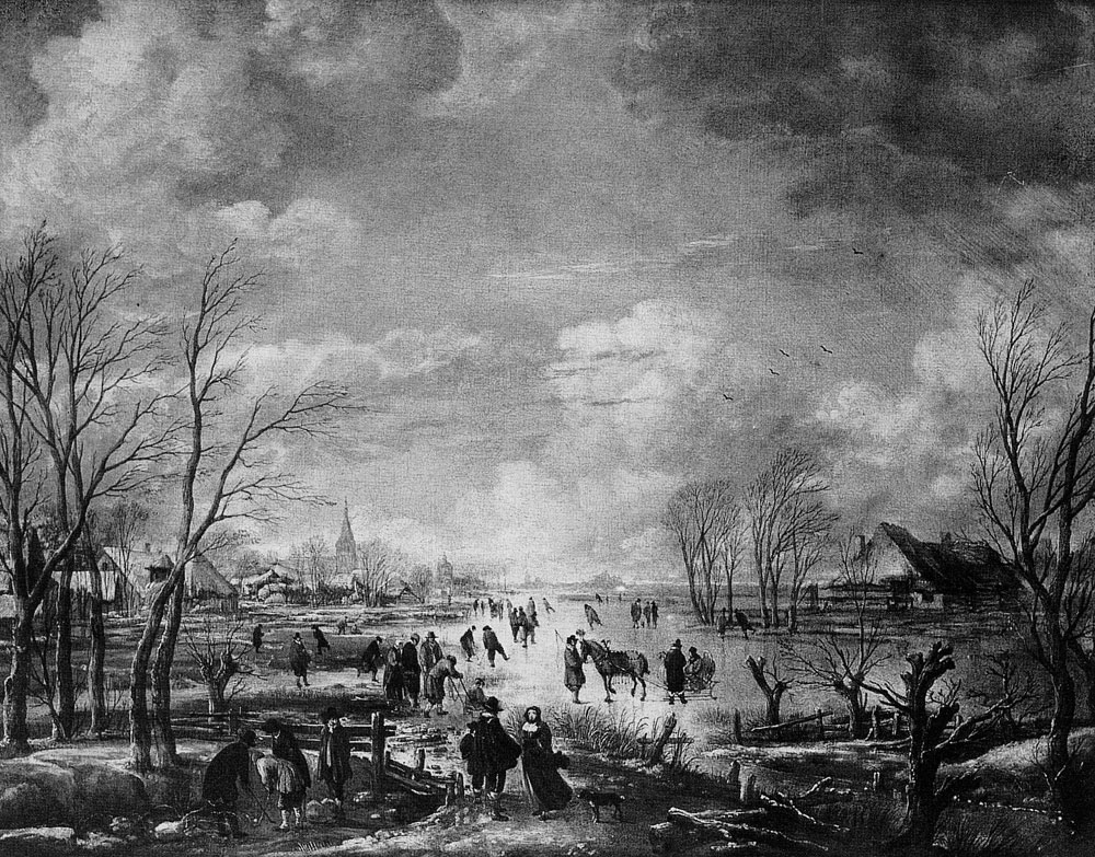 Aert van der Neer - Wide Winter Landscape with a Frozen Canal and Numerous Figures