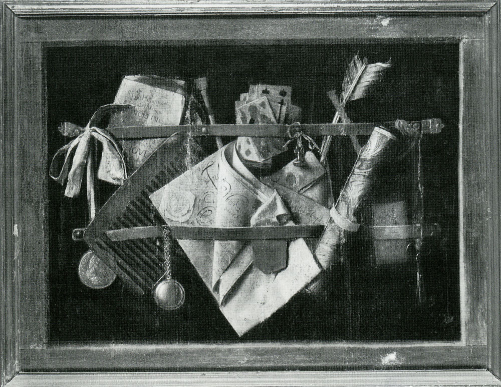 Samuel van Hoogstraten - Letter Rack with Medal and Manuscript of 'den eerlyken jongeling'