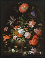 Abraham Mignon Vase of Flowers with Insects