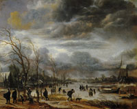 Aert van der Neer Winter Landscape with Post-Mill in a Snowstorm