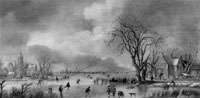 Aert van der Neer Wide Winter Landscape with a Frozen Stretch of Water