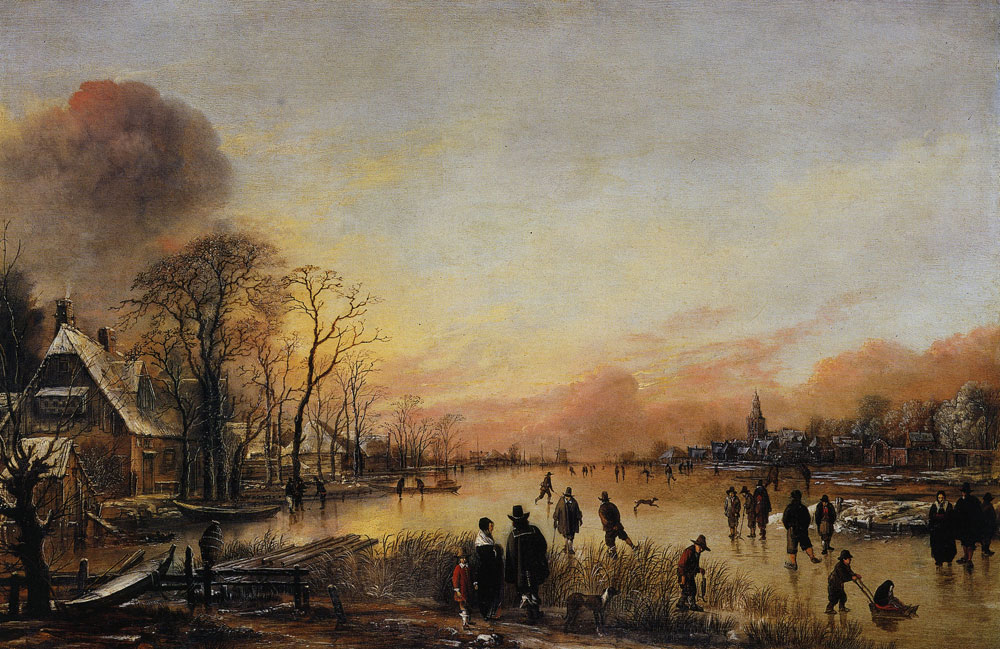 Aert van der Neer - Frozen River at Sunset