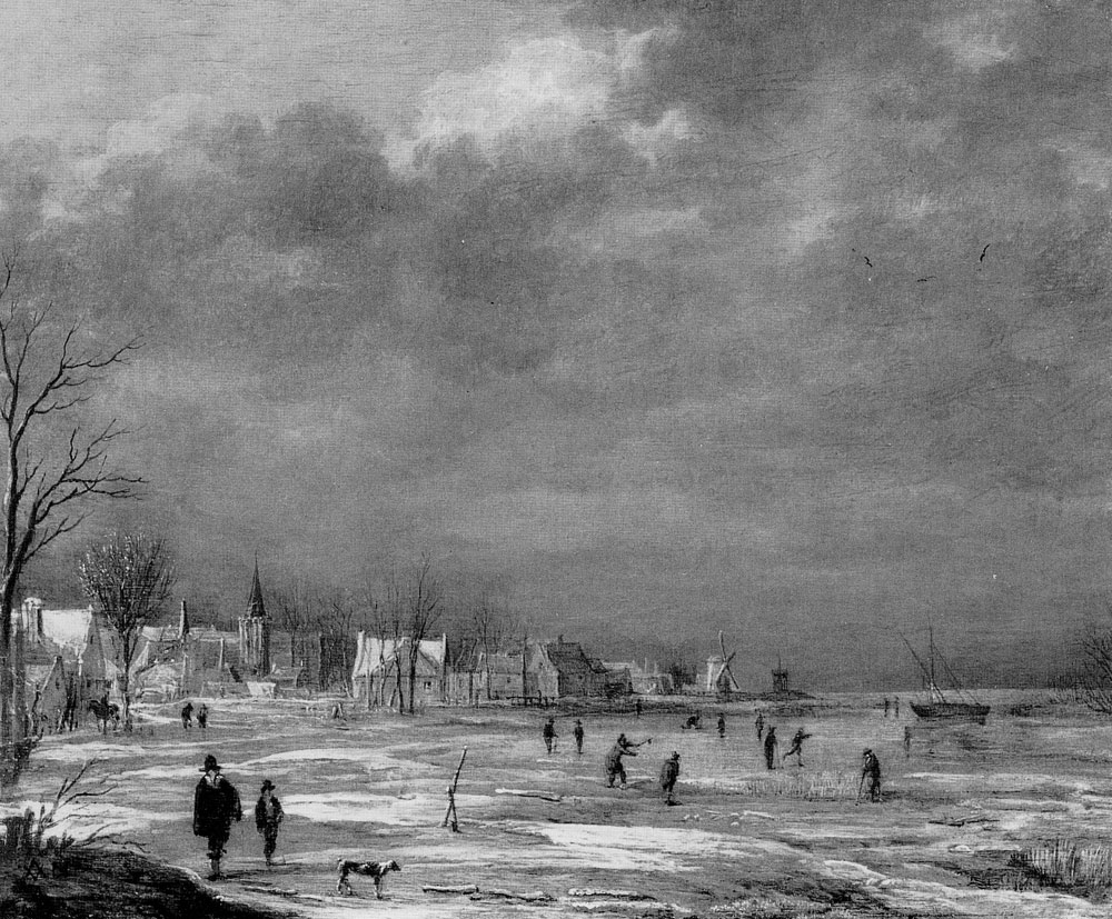 Aert van der Neer - Winter Landscape with a Village in the Left Background