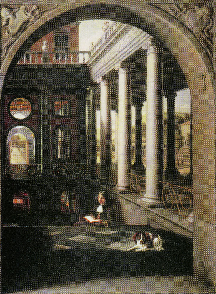 Samuel van Hoogstraten - Perspective View of a Courtyard with a Young Man Reading