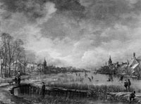 Aert van der Neer Winter Landscape with Two Towns beside a Frozen River