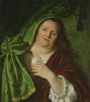 Bartholomeus van der Helst Woman behind a Green Curtain