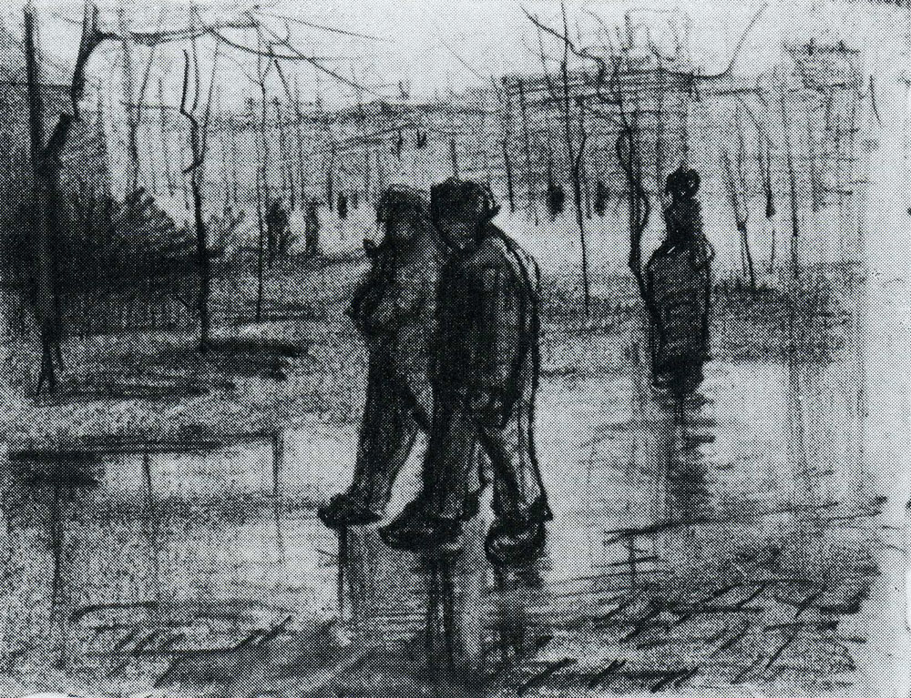 Vincent van Gogh - A Public Garden with People Walking in the Rain
