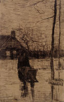 Vincent van Gogh Woman with Wheelbarrow at Night