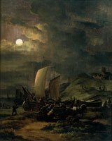 Egbert van der Poel Fishing Boats on the Beach at Night