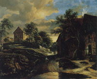 Jacob van Ruisdael Farmhouses on a Hilly Road