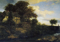 Jacob van Ruisdael Landscape with a Half-timbered Cottage near a Stream
