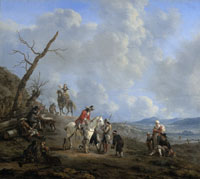 Johannes Lingelbach Landscape with Riders, Hunters and Peasants