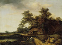 Jacob van Ruisdael Cottages near a Road, Pond and Dunes