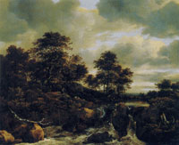 Jacob van Ruisdael Waterfall with a Low Wooded Hill
