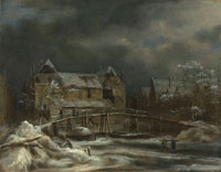 Jacob van Ruisdael A winter landscape with a view of a town and wooden bridge