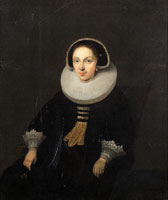 Attributed to Dirck Dircksz. van Santvoort Portrait of a lady, seated, three-quarter-length, in a black dress with a white ruff and lace cuffs