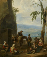 Johannes Lingelbach Italian Landscape with Resting Peasants