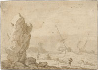 Allart van Everdingen Rocky Coast with Boats on a Rough Sea