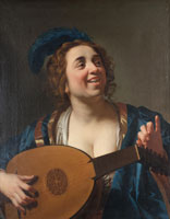 Studio of Gerrit van Honthorst A woman tuning a lute