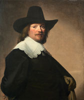 Johannes Cornelisz. Verspronck Portrait of a gentleman, three-quarter-length, in black costume with a white lace collar and a black hat
