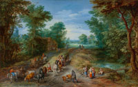 Jan Brueghel the Elder Wooded Landscape with Travelers