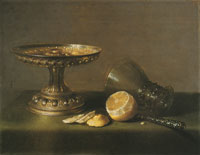Pieter Claesz. Still life with silver tazza, fallen berkenmeier, knife and lemon
