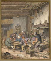 Adriaen van Ostade - Room at an Inn with Peasants Drinking, Smoking, and Playing Tric-Trac
