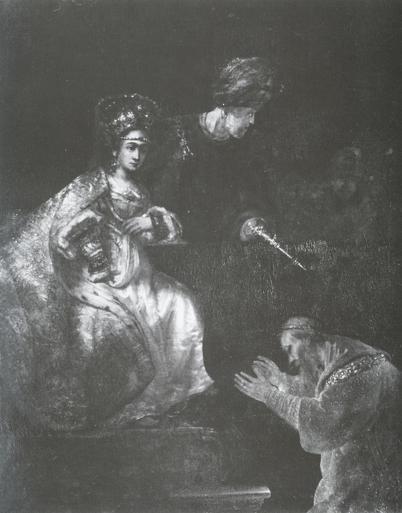 Formerly attributed to Rembrandt - Ahasuerus condemning Haman, who begs mercy to Esther