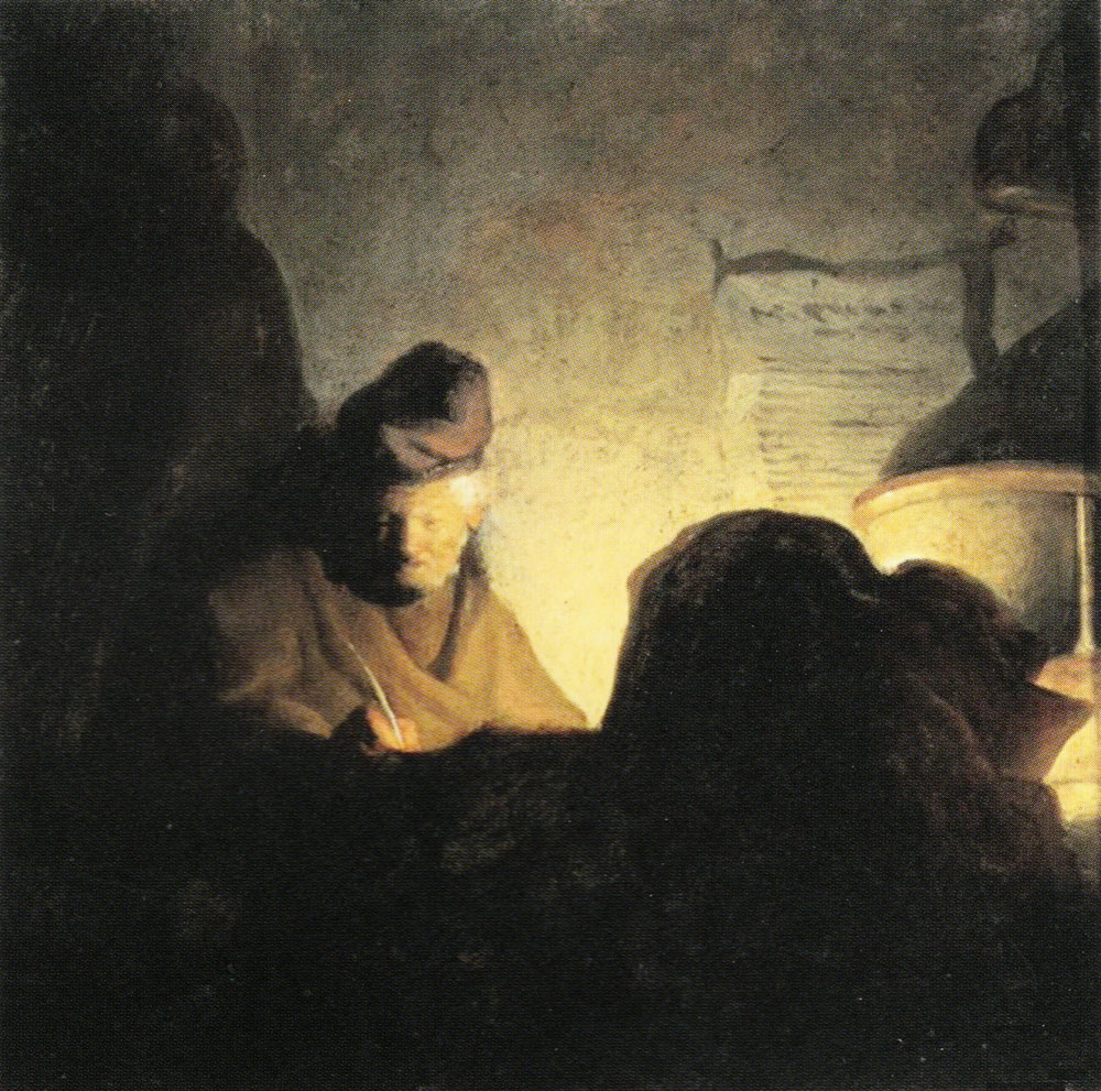 Copy after Rembrandt - Man writing by Candle Light