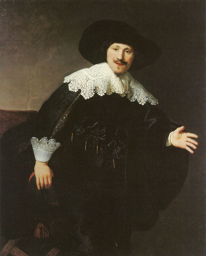 Rembrandt and (perhaps) workshop - Portrait of a man rising from a chair
