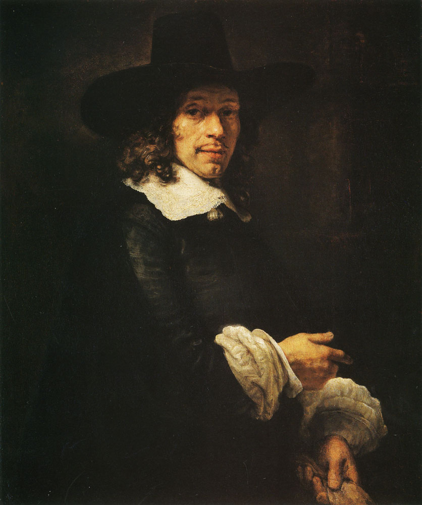 Rembrandt - Portrait of a Gentleman with a Tall Hat and Gloves, possibly Herman Auxbrebis