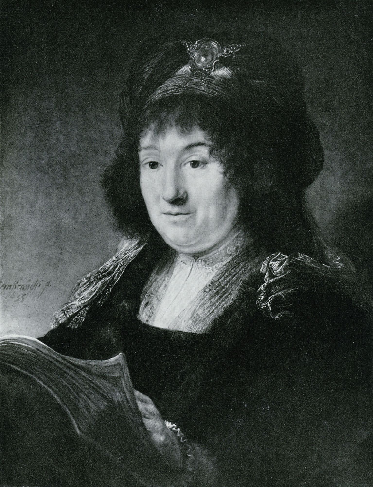 Rembrandt workshop - Bust of a Woman with a Book in Fanciful Dress