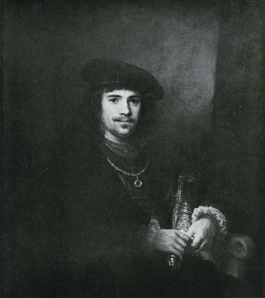 Formerly attributed to Rembrandt - A Young Man Holding a Sword