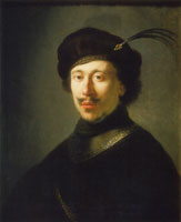 Workshop of Rembrandt Bust of young man in gorget and plumed cap